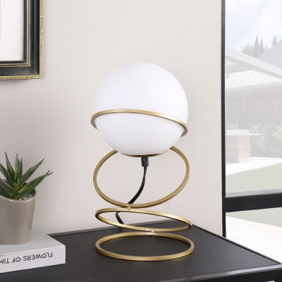 13.5" Glass Globe LED Table Lamp – Matte Gold Spiral Stand