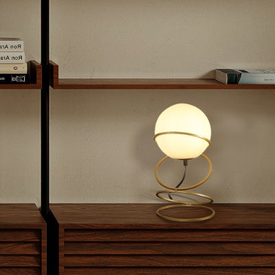 13.5" Glass Globe LED Table Lamp – Matte Gold Spiral Stand