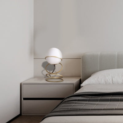 13.5" Glass Globe LED Table Lamp – Matte Gold Spiral Stand
