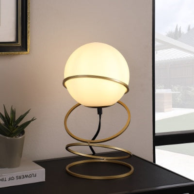 13.5" Glass Globe LED Table Lamp – Matte Gold Spiral Stand