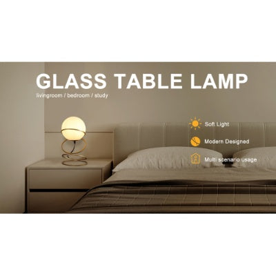 13.5" Glass Globe LED Table Lamp – Matte Gold Spiral Stand