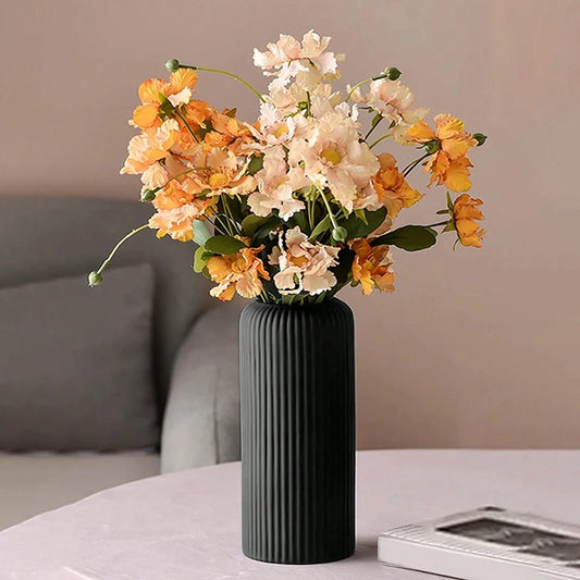 Striped Ceramic-Like Plastic Vase