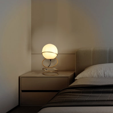 13.5" Glass Globe LED Table Lamp – Matte Gold Spiral Stand